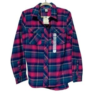 Duluth Trading Co Pink and Blue Plaid Button Down Shirt